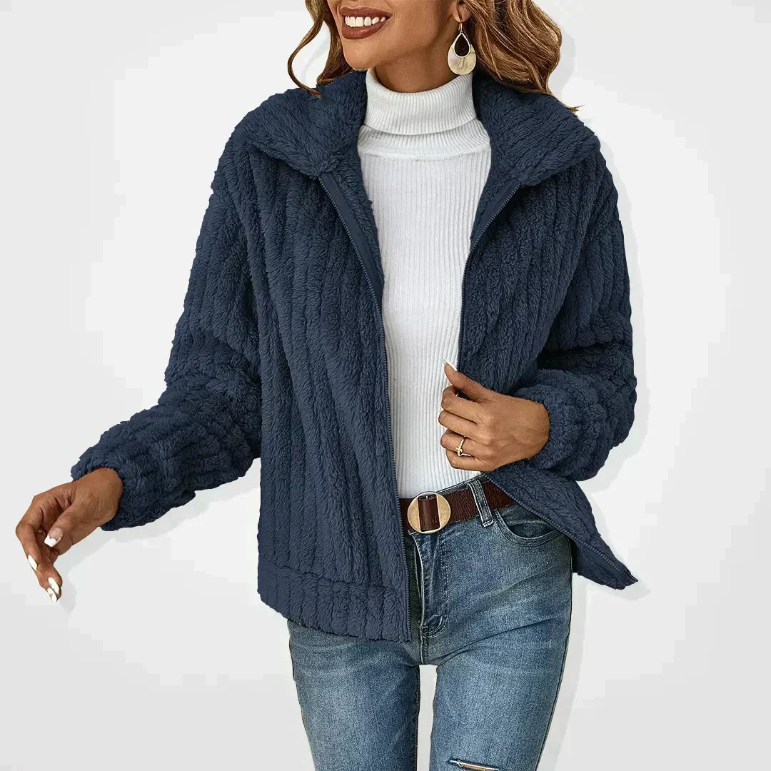 Evelyn | Textured Long Sleeve Zip Up Cardigan