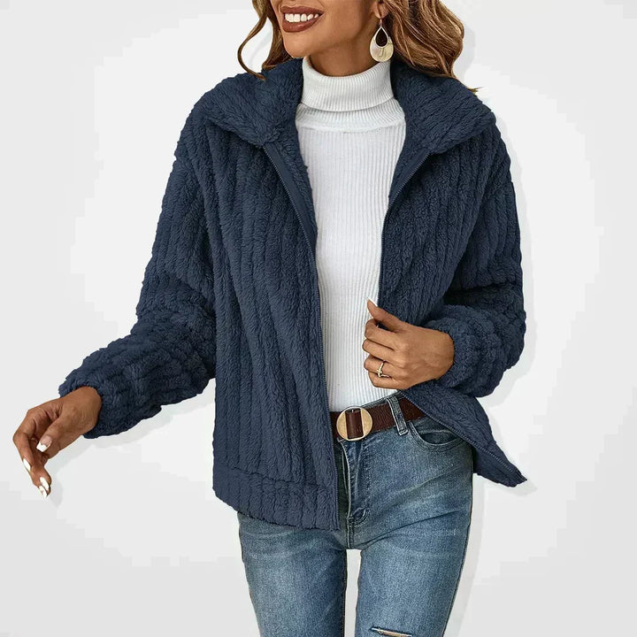 Evelyn | Textured Long Sleeve Zip Up Cardigan