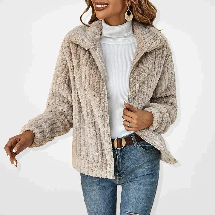 Evelyn | Textured Long Sleeve Zip Up Cardigan