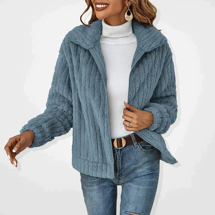 Evelyn | Textured Long Sleeve Zip Up Cardigan