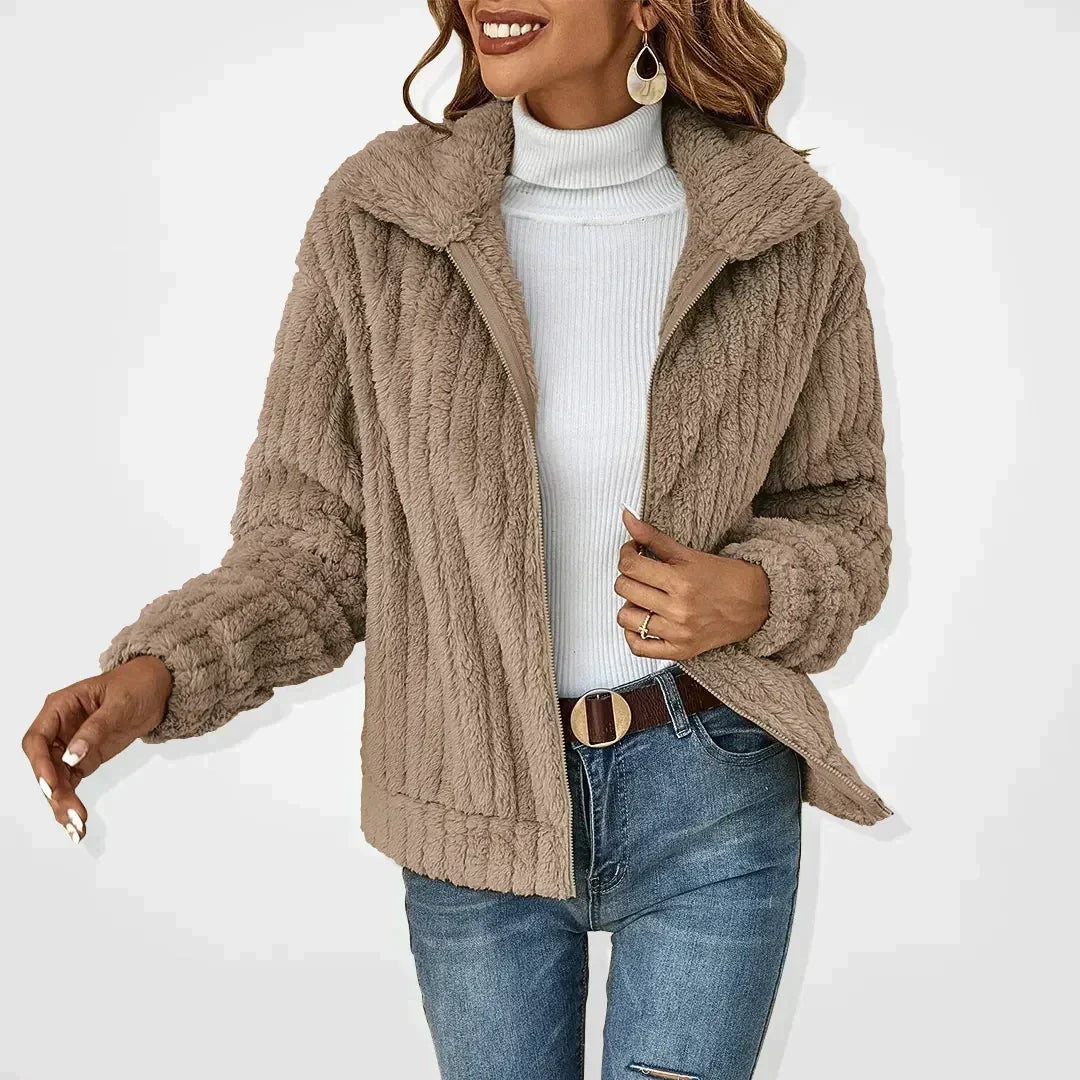 Evelyn | Textured Long Sleeve Zip Up Cardigan