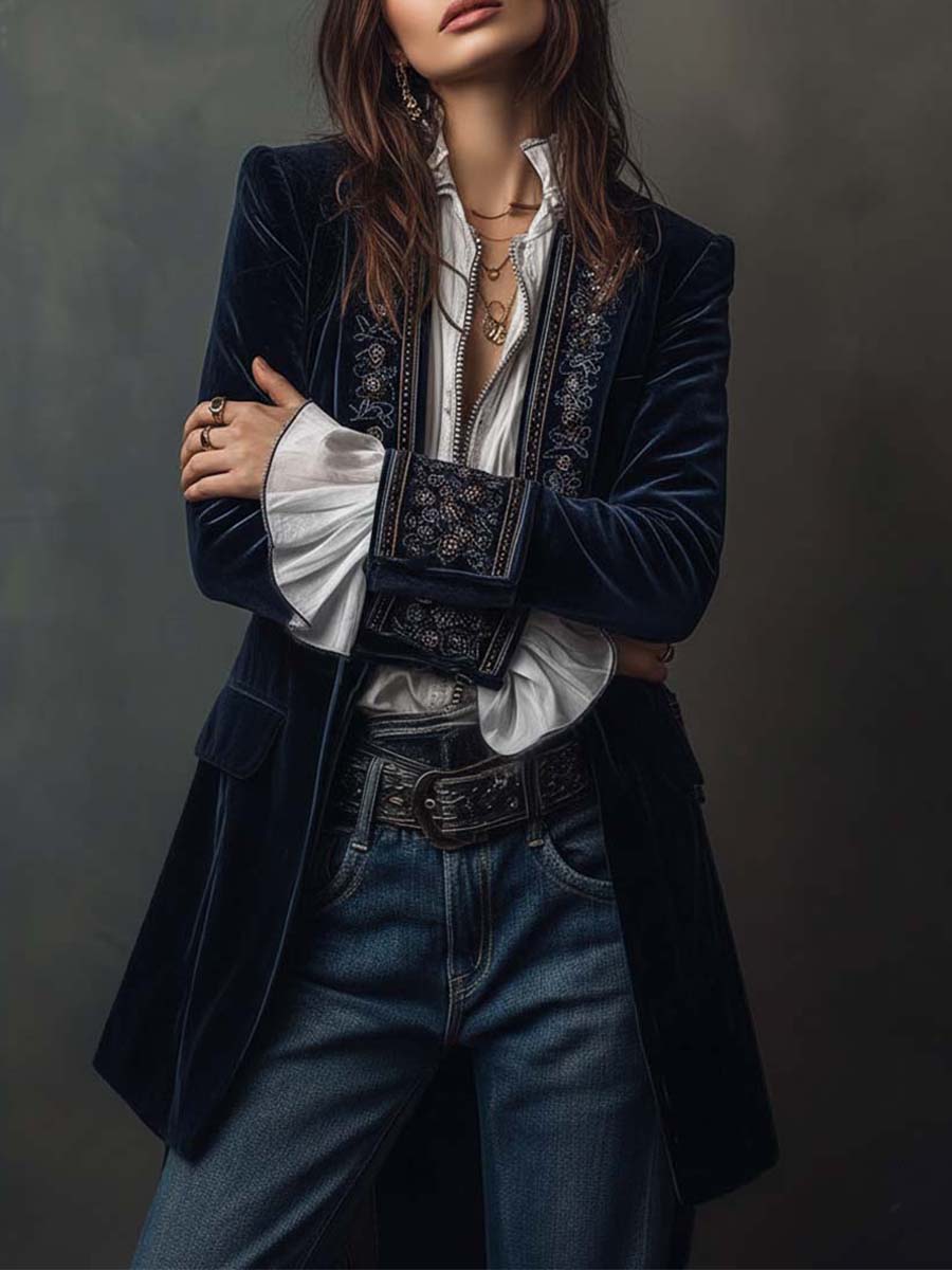 Frances | Stylish Vintage Floral Embroidered Longline Blazer