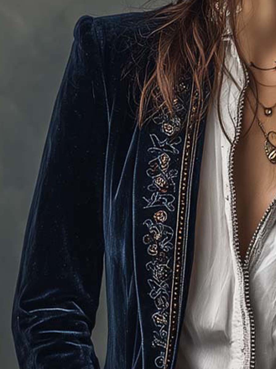 Frances | Stylish Vintage Floral Embroidered Longline Blazer