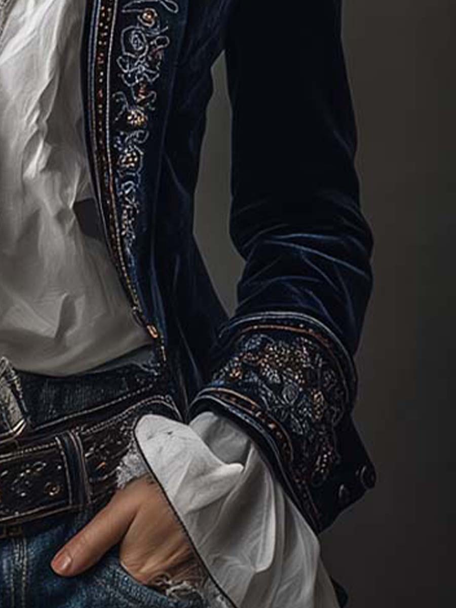 Frances | Stylish Vintage Floral Embroidered Longline Blazer