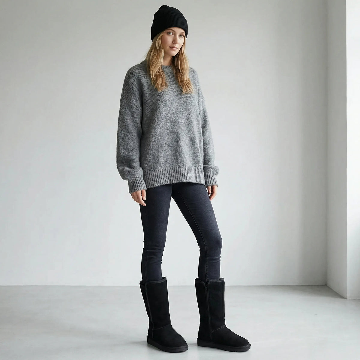 Freja | Hyggelige Bamsestøvler med Lynlås i Høj Model
