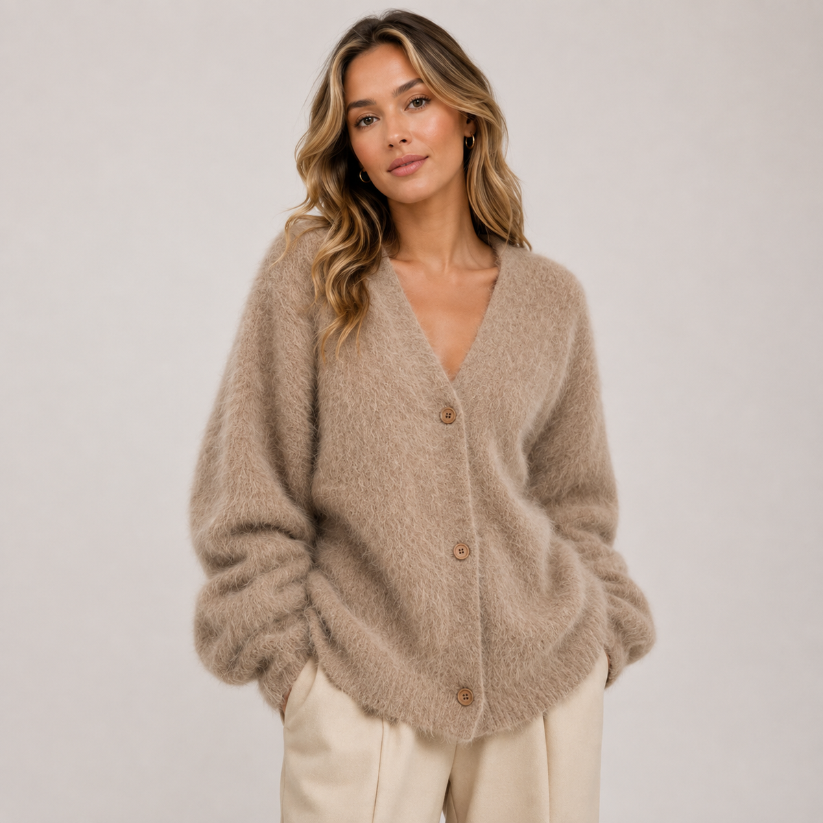 Frida | Yndefuld Oversized Cardigan Dame i Luftig Strik