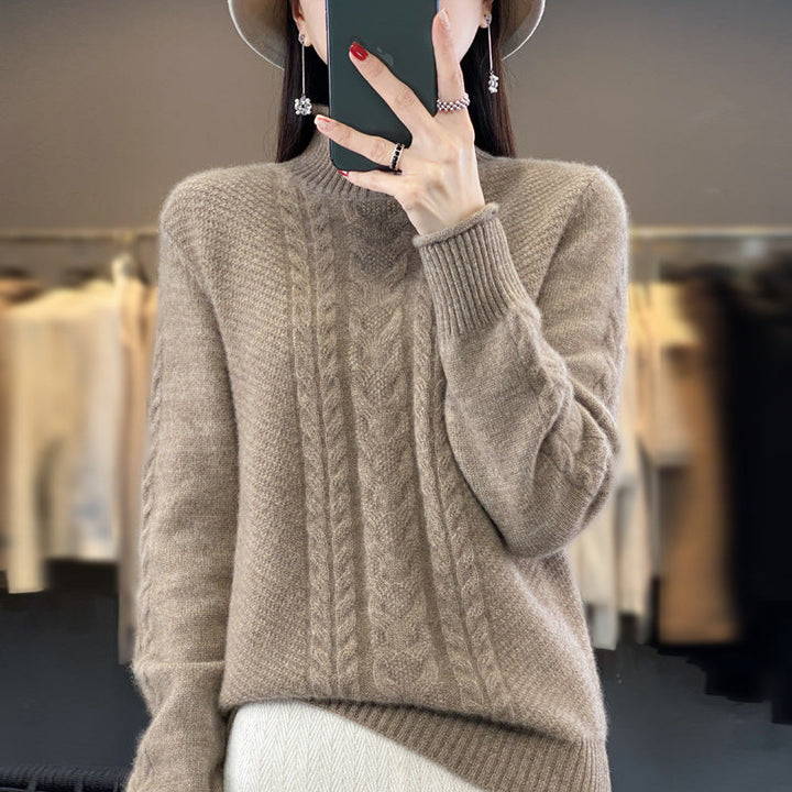 Gloria | Cozy Cable Knit Mock Neck Sweater with Ribbed Cuffs