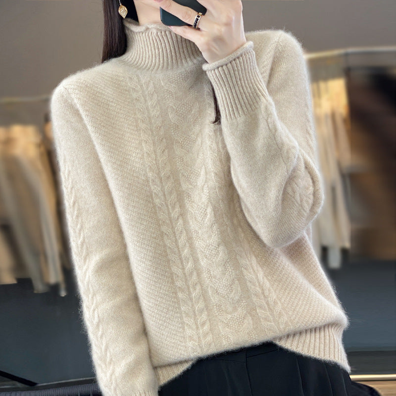 Gloria | Cozy Cable Knit Mock Neck Sweater with Ribbed Cuffs
