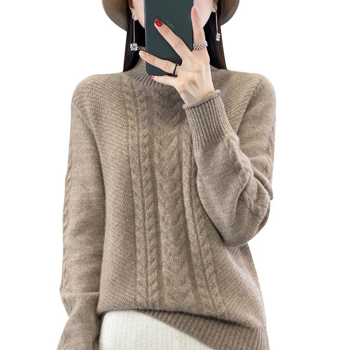 Gloria | Cozy Cable Knit Mock Neck Sweater with Ribbed Cuffs