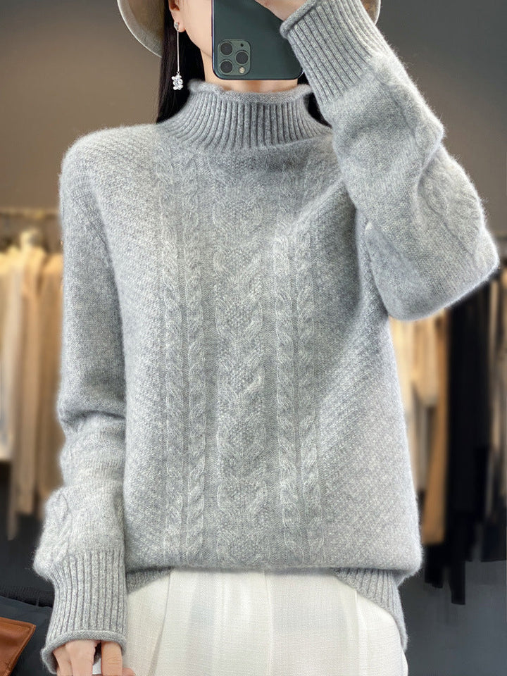 Gloria | Cozy Cable Knit Mock Neck Sweater with Ribbed Cuffs