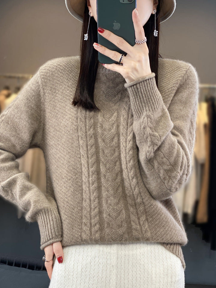Gloria | Cozy Cable Knit Mock Neck Sweater with Ribbed Cuffs