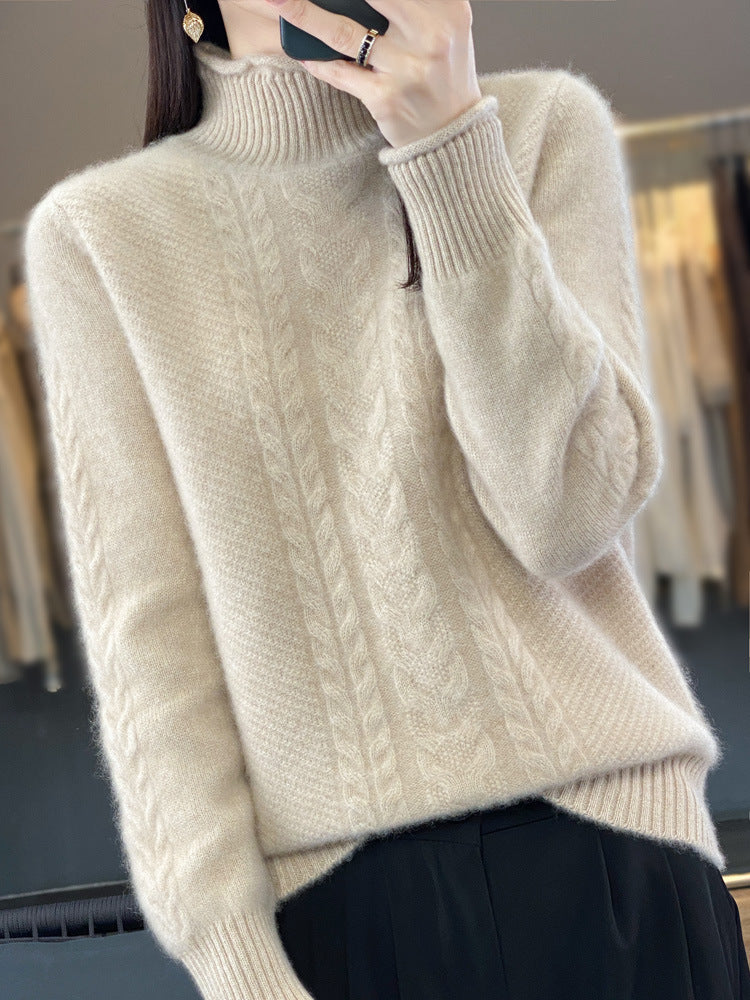 Gloria | Cozy Cable Knit Mock Neck Sweater with Ribbed Cuffs