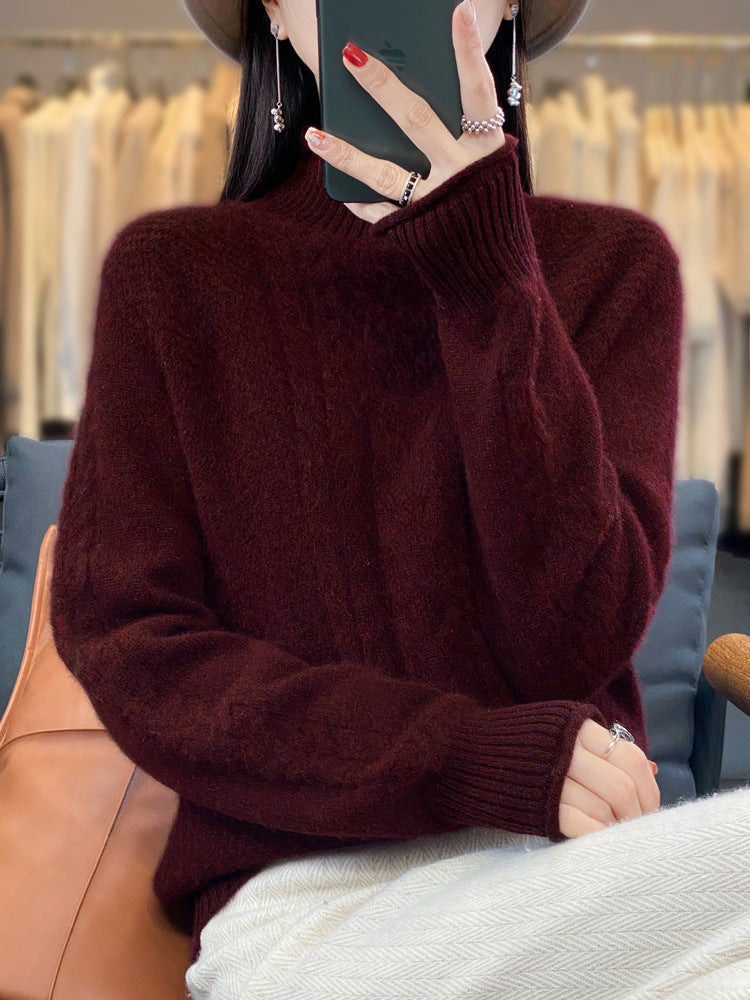 Gloria | Cozy Cable Knit Mock Neck Sweater with Ribbed Cuffs