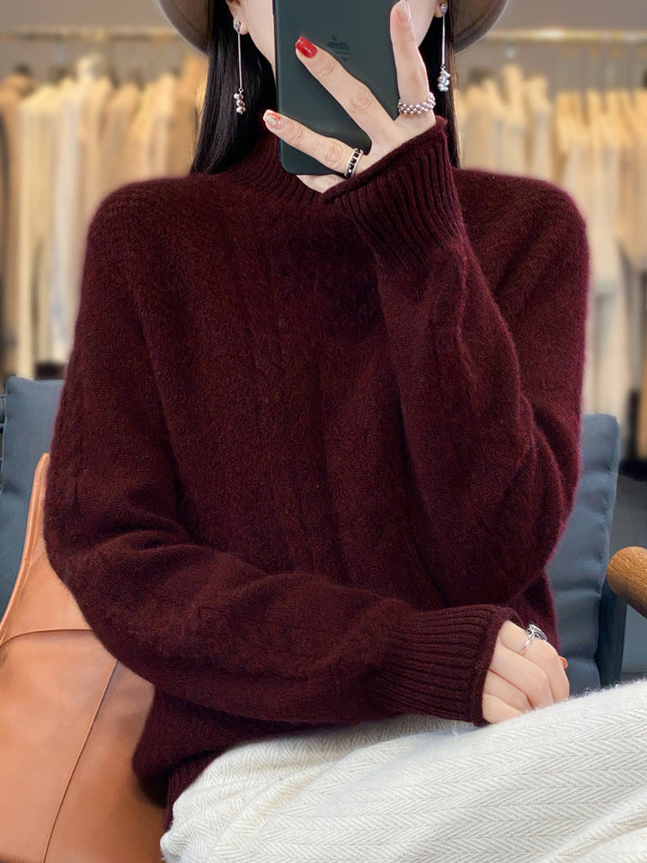 Gloria | Cozy Cable Knit Mock Neck Sweater with Ribbed Cuffs