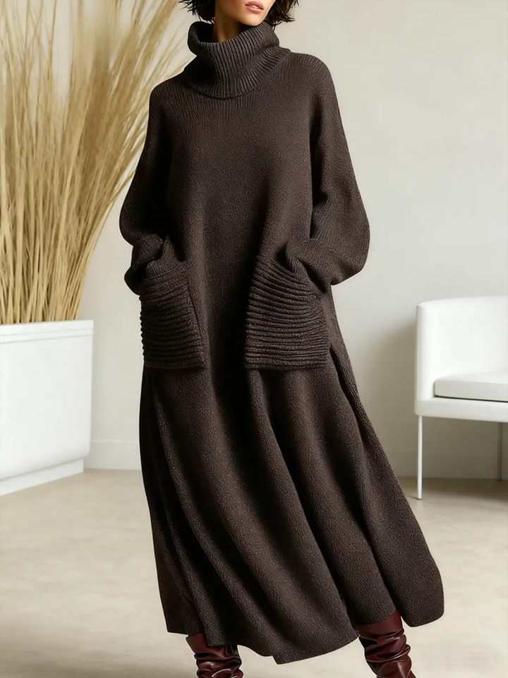 Gloria | Refined Turtleneck Maxi Sweater Dress with Ribbed Pockets