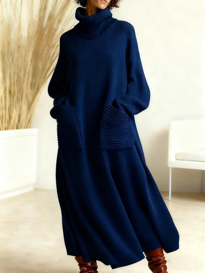 Gloria | Refined Turtleneck Maxi Sweater Dress with Ribbed Pockets