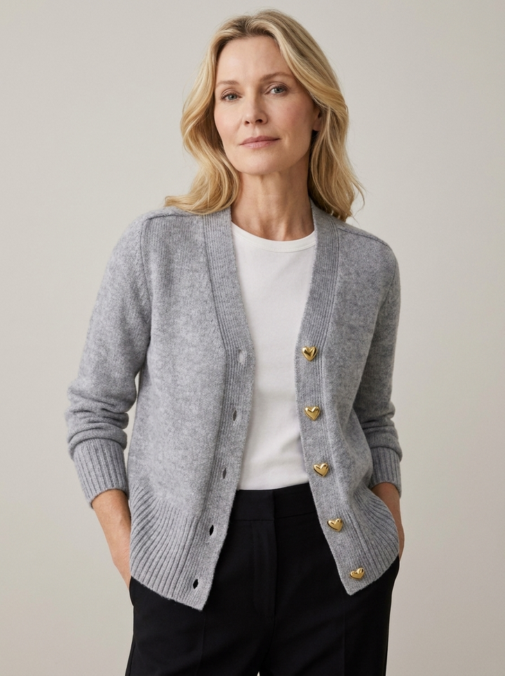 Grace | Sophisticated V-Neck Heart Button Knit Cardigan