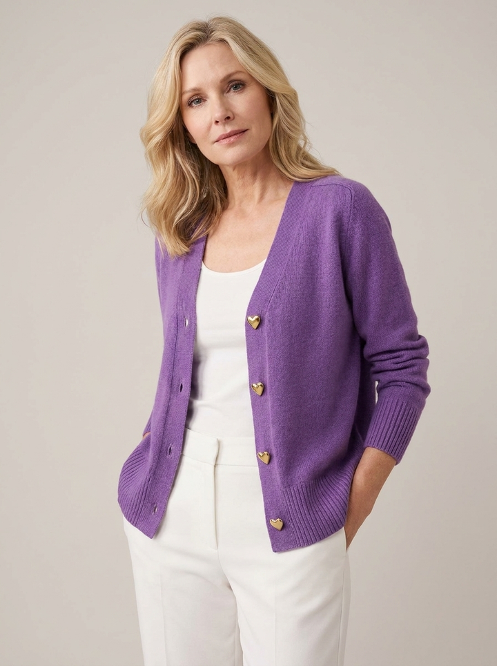 Grace | Sophisticated V-Neck Heart Button Knit Cardigan
