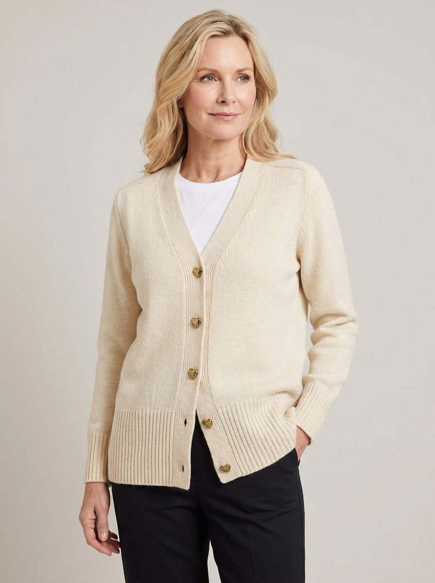Grace | Sophisticated V-Neck Heart Button Knit Cardigan