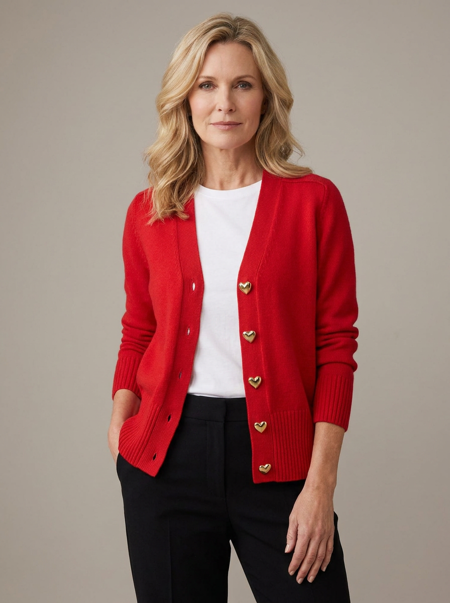 Grace | Sophisticated V-Neck Heart Button Knit Cardigan