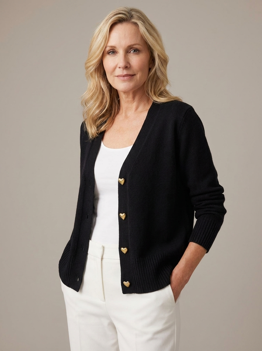 Grace | Sophisticated V-Neck Heart Button Knit Cardigan