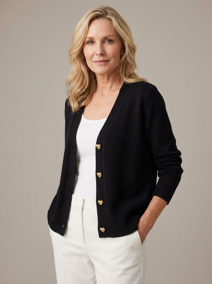 Grace | Sophisticated V-Neck Heart Button Knit Cardigan