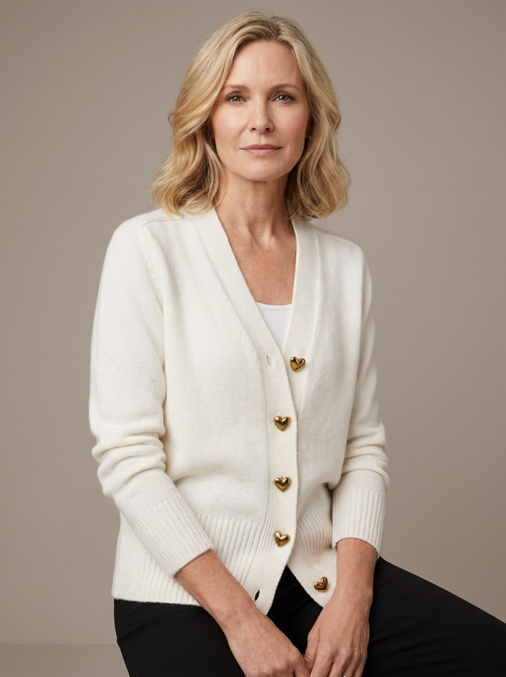Grace | Sophisticated V-Neck Heart Button Knit Cardigan