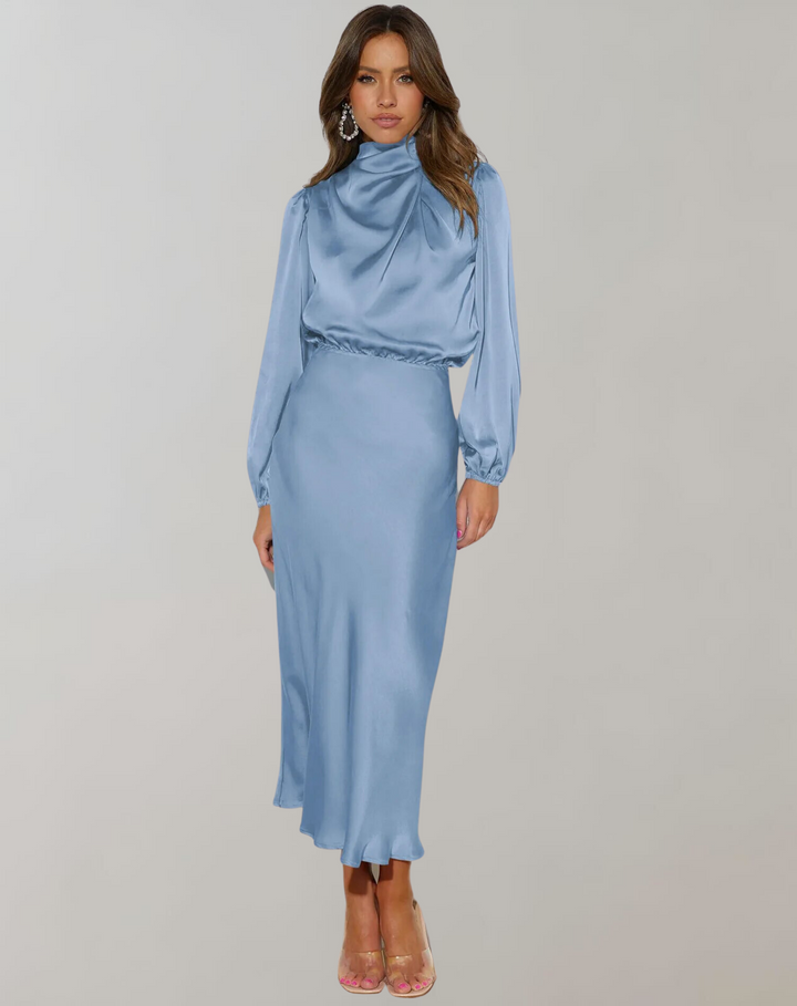 Hannah | Effortless High Neck Long Sleeve Winter Wedding Guest Dress