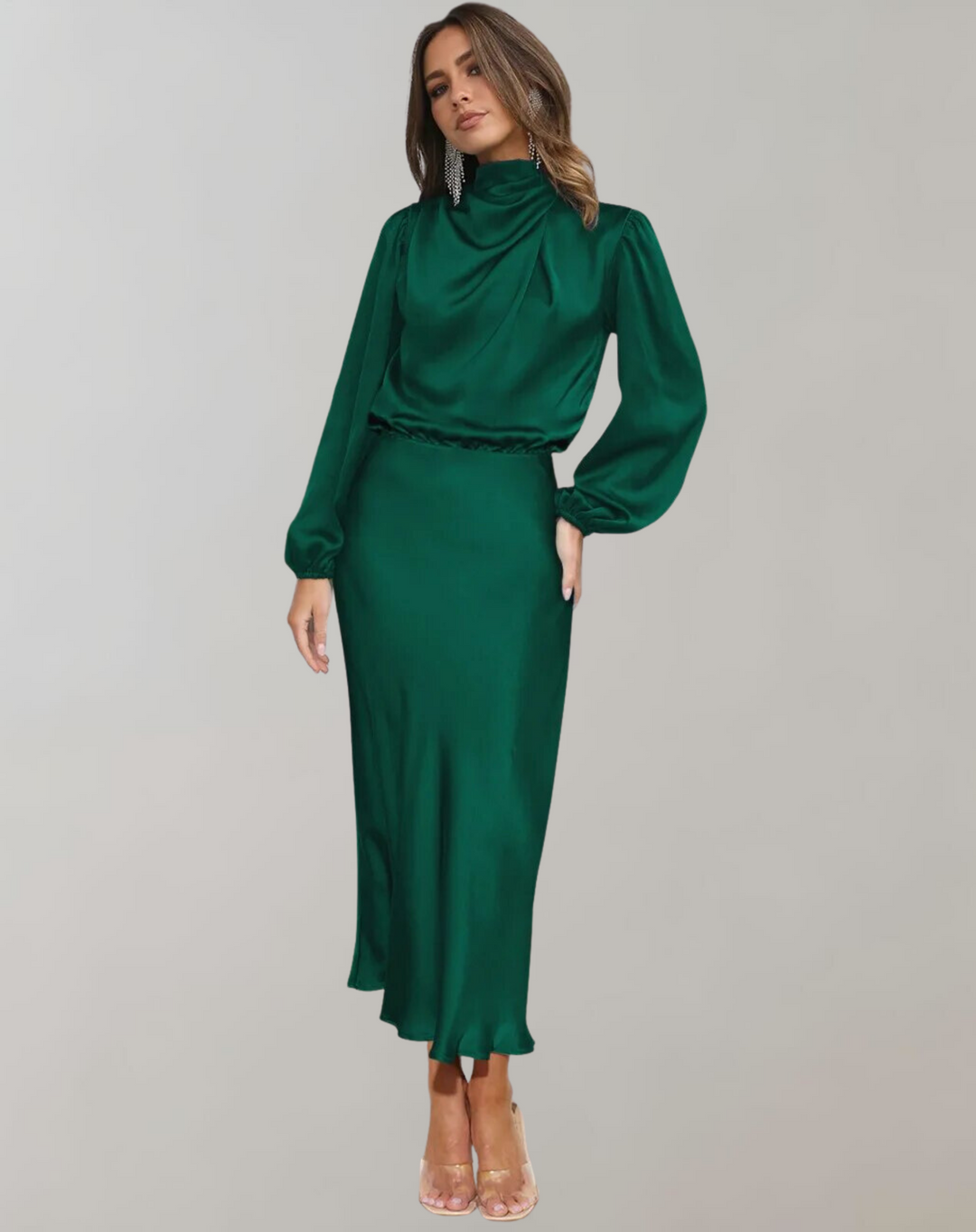 Hannah | Effortless High Neck Long Sleeve Winter Wedding Guest Dress
