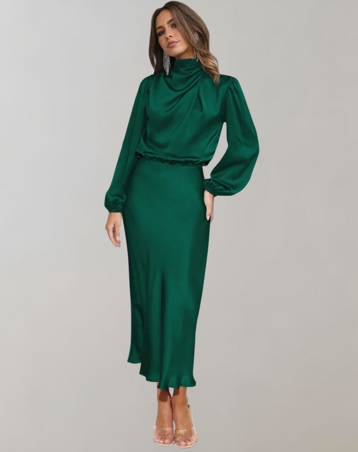 Hannah | Effortless High Neck Long Sleeve Winter Wedding Guest Dress