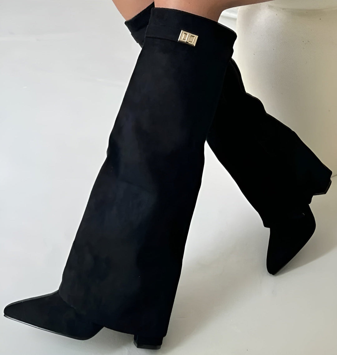 Hannah | Graceful Pointed-Toe Knee High Boots with Block Heel