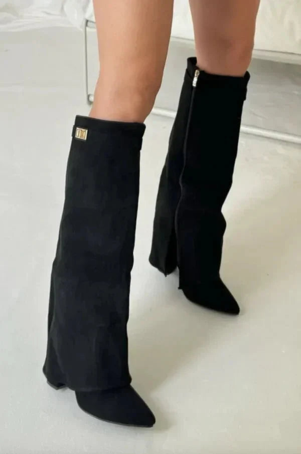 Hannah | Graceful Pointed-Toe Knee High Boots with Block Heel