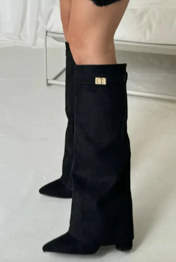 Hannah | Graceful Pointed-Toe Knee High Boots with Block Heel