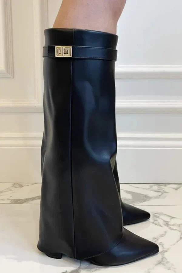 Hannah | Graceful Pointed-Toe Knee High Boots with Block Heel
