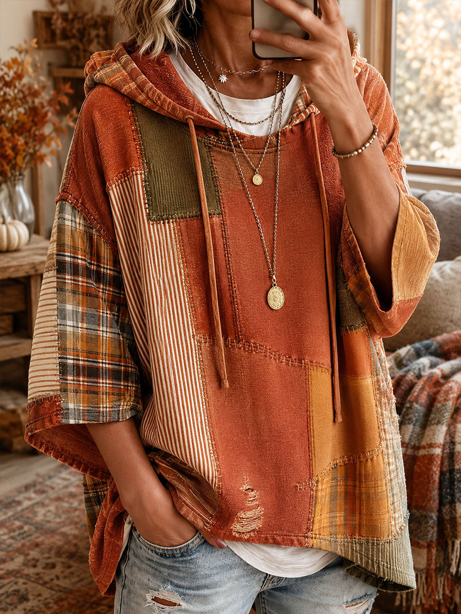 Heather | Cozy Patchwork Oversized Pullover Hoodie