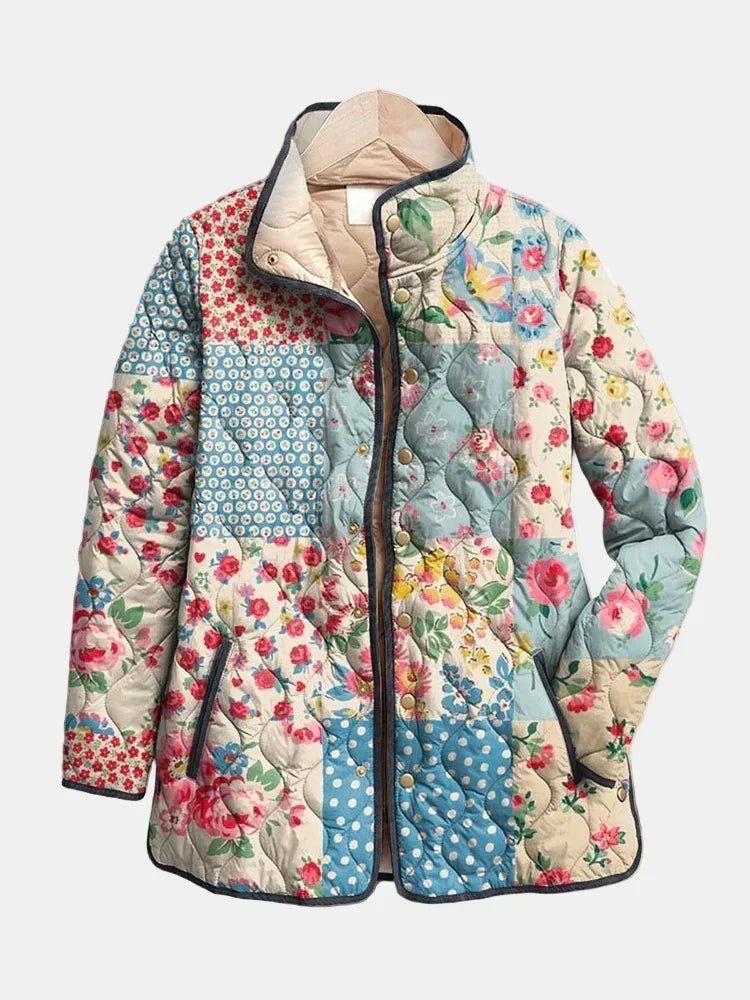 Heather | Floral Patchwork Stand Collar Quilted Jacket