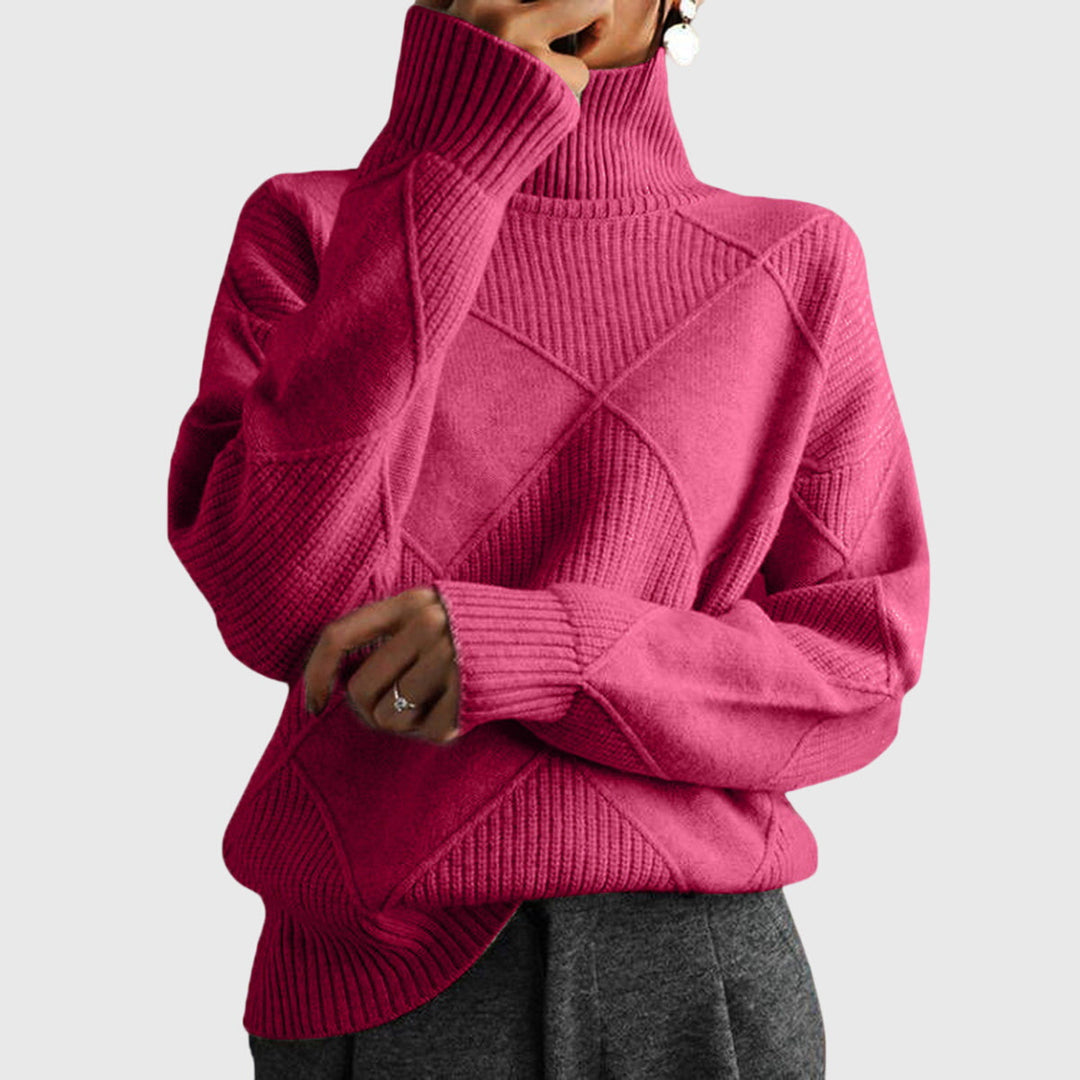 Heather | Sophisticated Diamond Knit Oversized Turtleneck Sweater