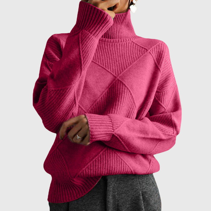 Heather | Sophisticated Diamond Knit Oversized Turtleneck Sweater