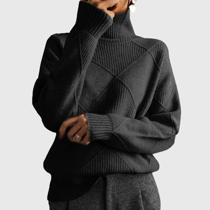 Heather | Sophisticated Diamond Knit Oversized Turtleneck Sweater