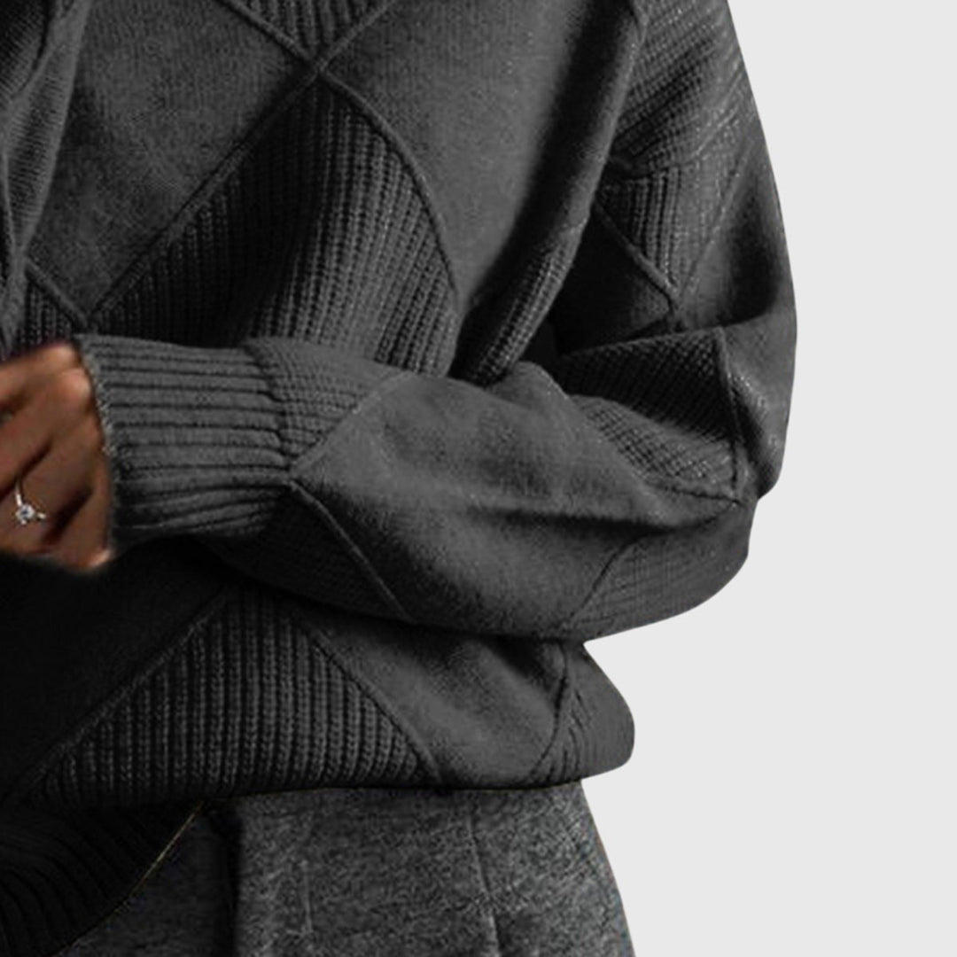 Heather | Sophisticated Diamond Knit Oversized Turtleneck Sweater