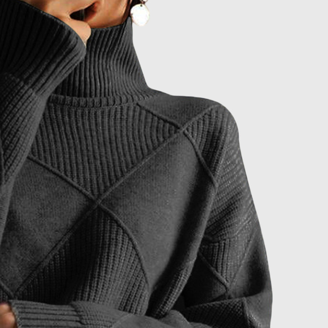 Heather | Sophisticated Diamond Knit Oversized Turtleneck Sweater