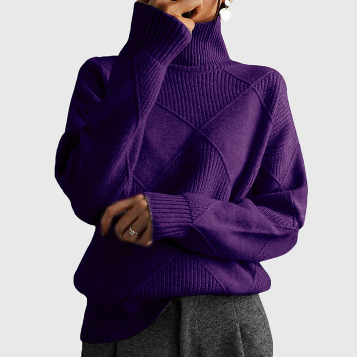 Heather | Sophisticated Diamond Knit Oversized Turtleneck Sweater