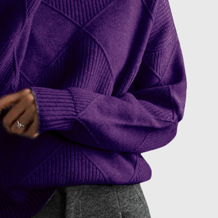 Heather | Sophisticated Diamond Knit Oversized Turtleneck Sweater