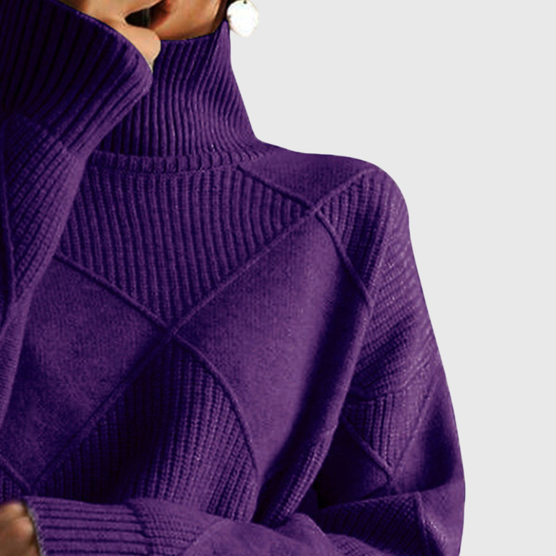 Heather | Sophisticated Diamond Knit Oversized Turtleneck Sweater