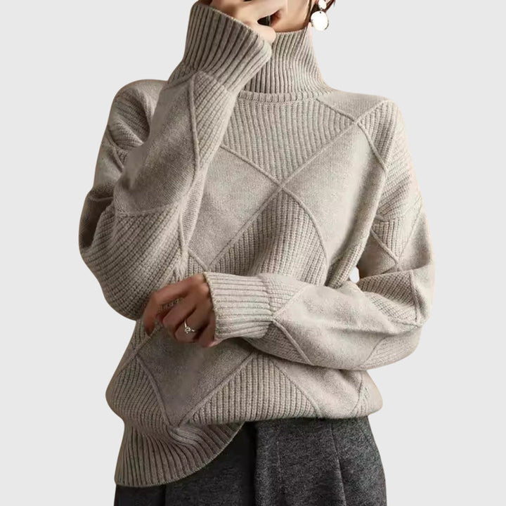 Heather | Sophisticated Diamond Knit Oversized Turtleneck Sweater