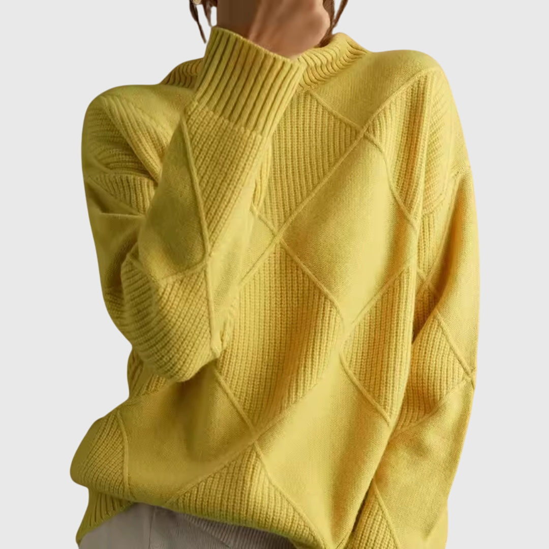Heather | Sophisticated Diamond Knit Oversized Turtleneck Sweater