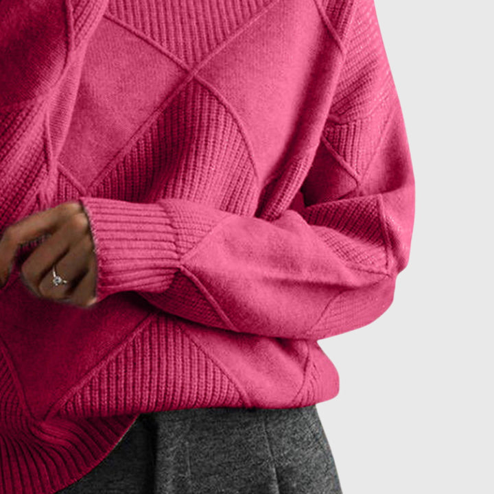 Heather | Sophisticated Diamond Knit Oversized Turtleneck Sweater