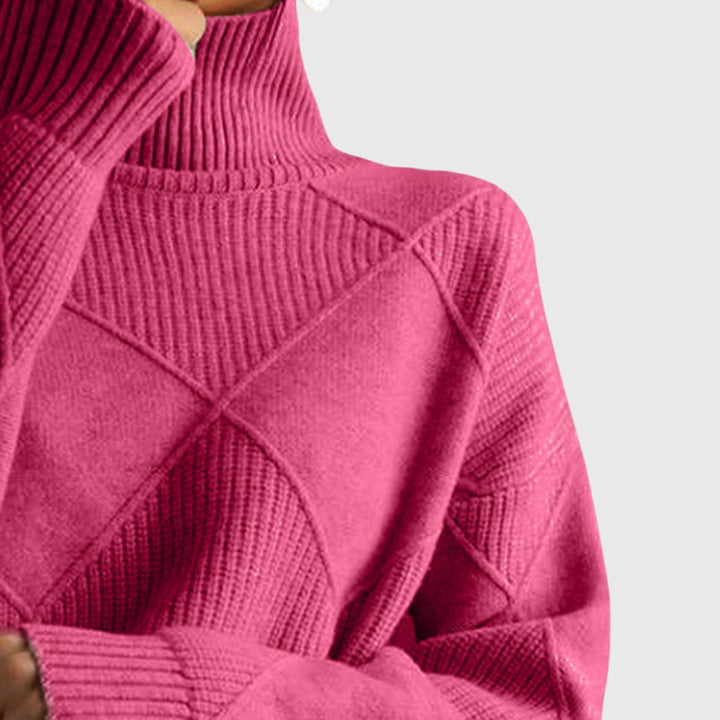 Heather | Sophisticated Diamond Knit Oversized Turtleneck Sweater