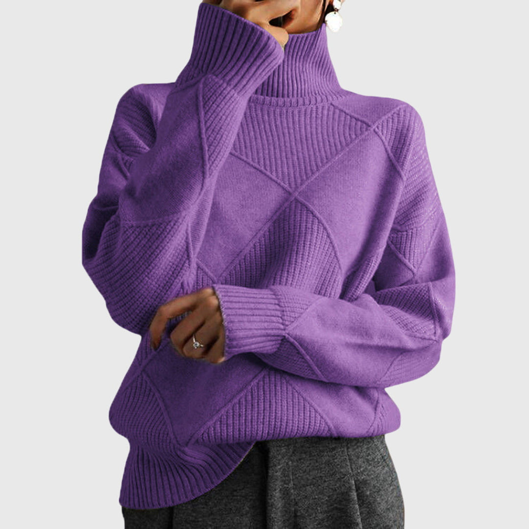 Heather | Sophisticated Diamond Knit Oversized Turtleneck Sweater
