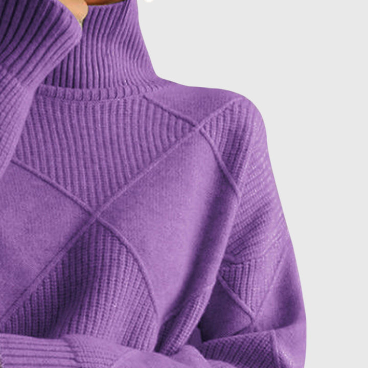 Heather | Sophisticated Diamond Knit Oversized Turtleneck Sweater